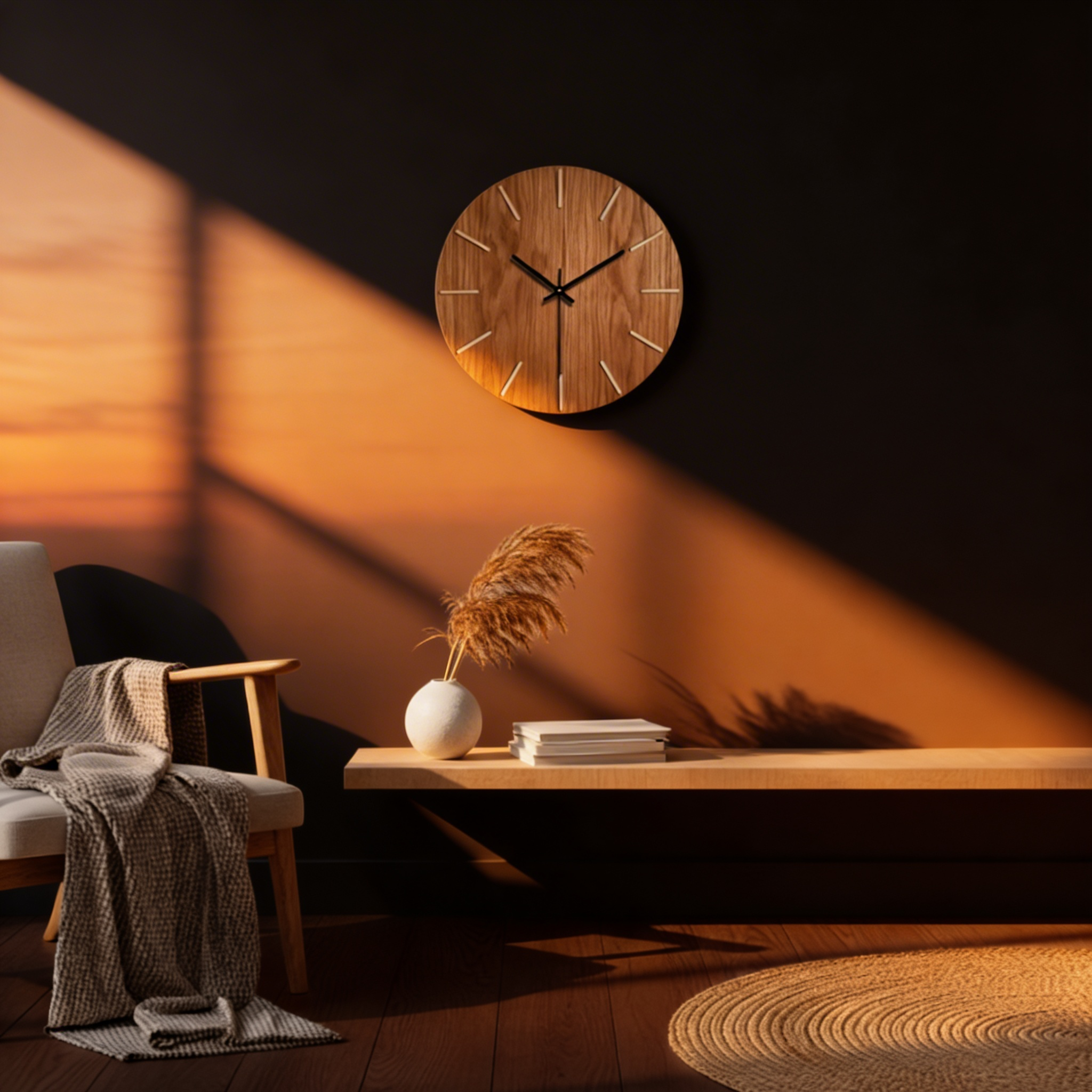 Wooden Minimalist Silent Wall Clock – Solid Oak