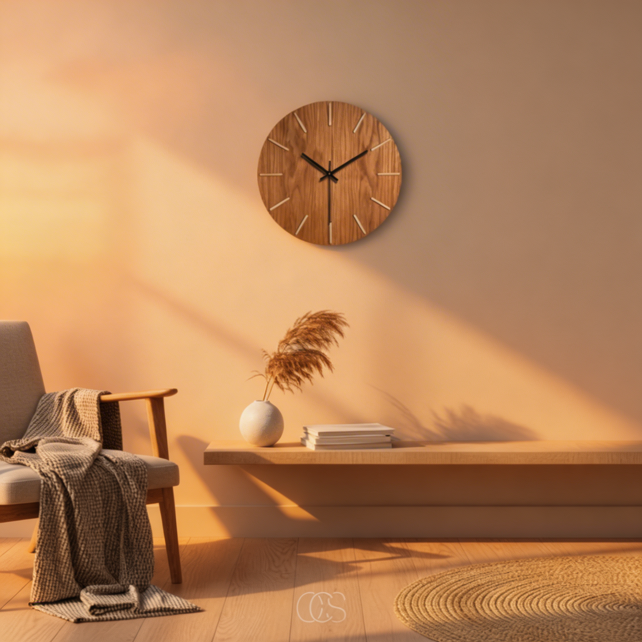 Wooden Minimalist Silent Wall Clock – Solid Oak