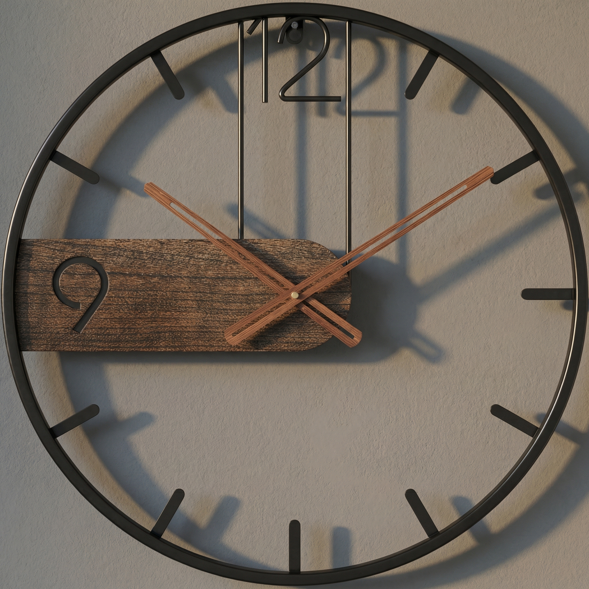 Chic Silent Wall Clock – Walnut & Metal Design