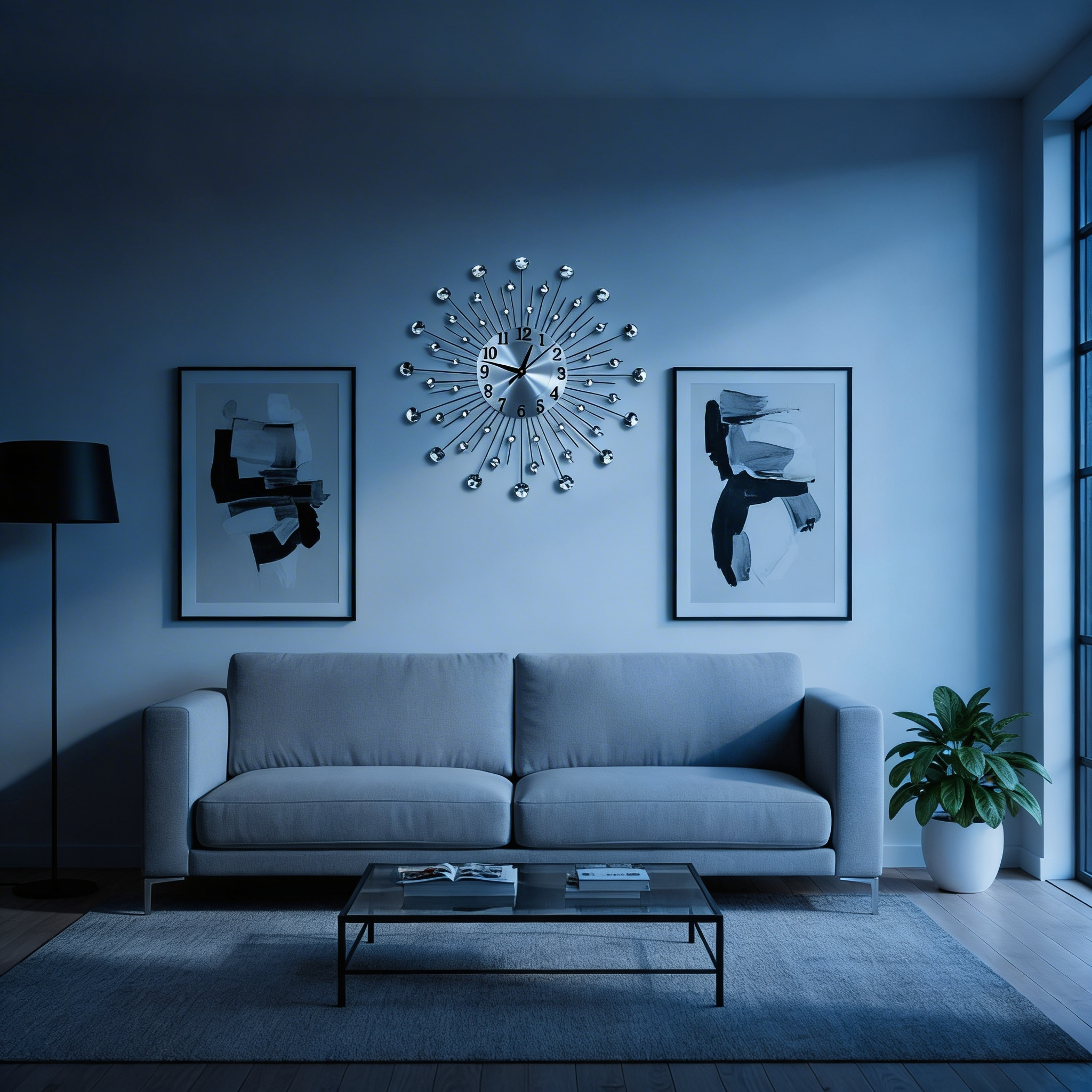 Modern Wall Clock with Crystal Accents – Silver Design