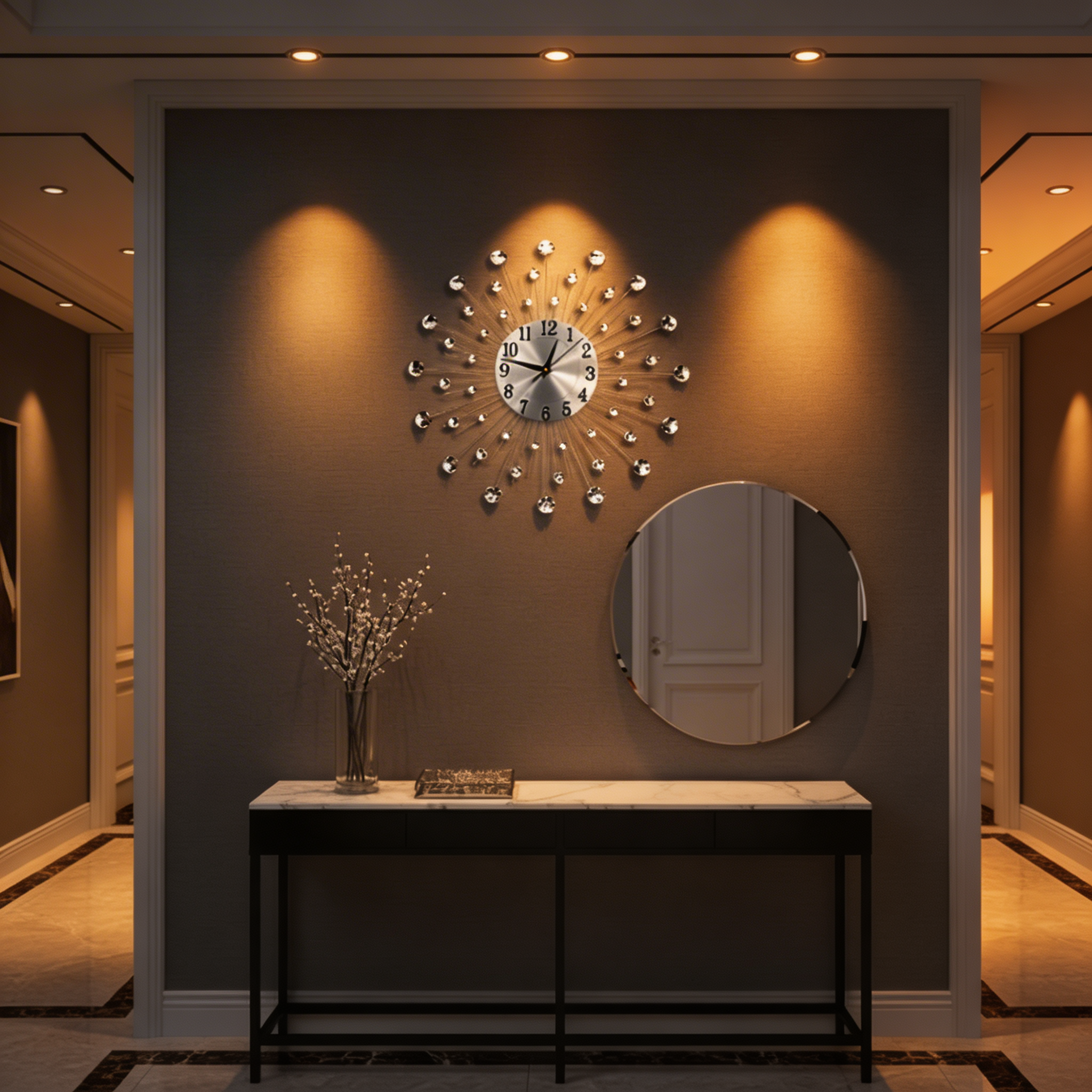 Modern Wall Clock with Crystal Accents – Silver Design