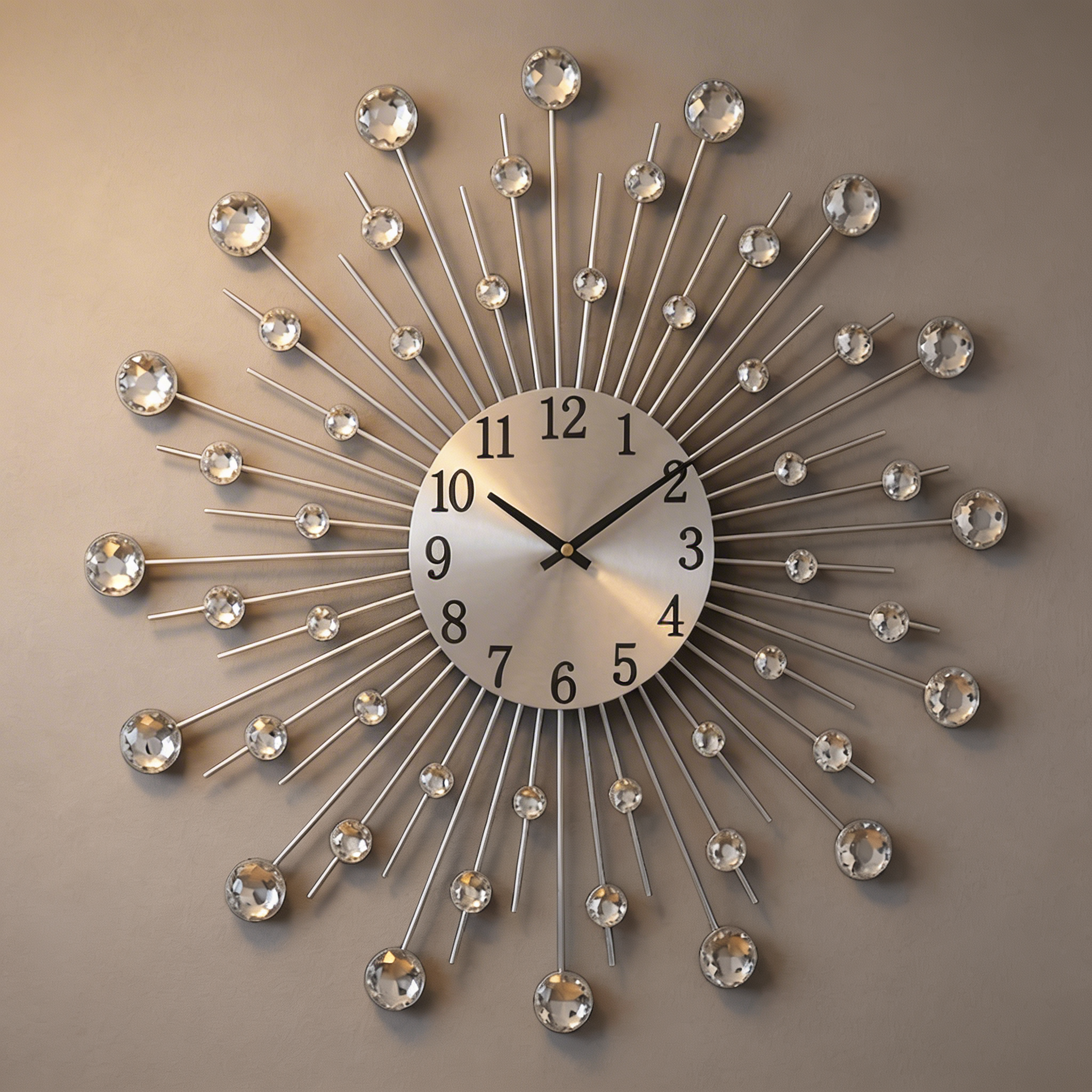 Modern Wall Clock with Crystal Accents – Silver Design
