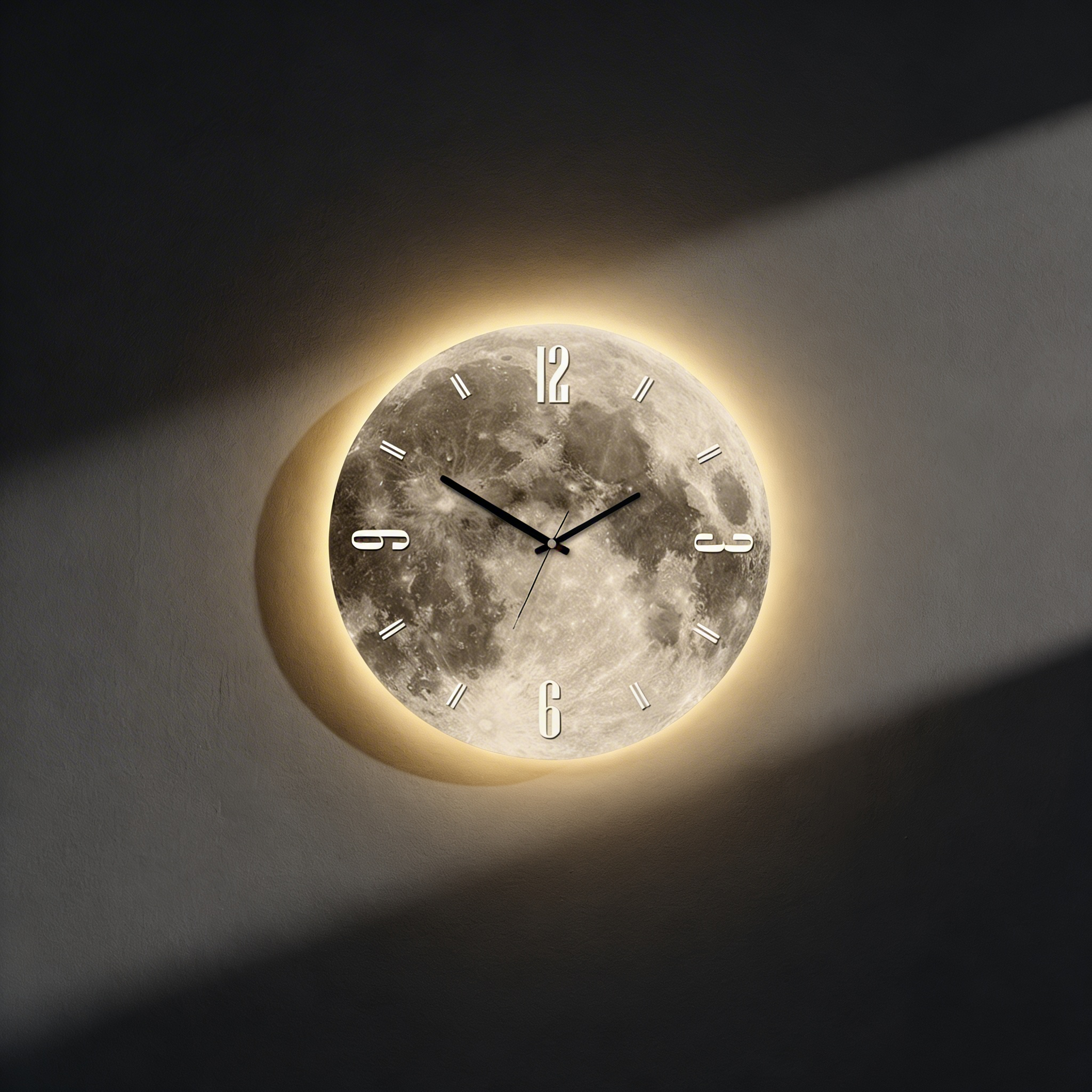 Moon Wall Clock with LED Edge – Ambient Lighting Design
