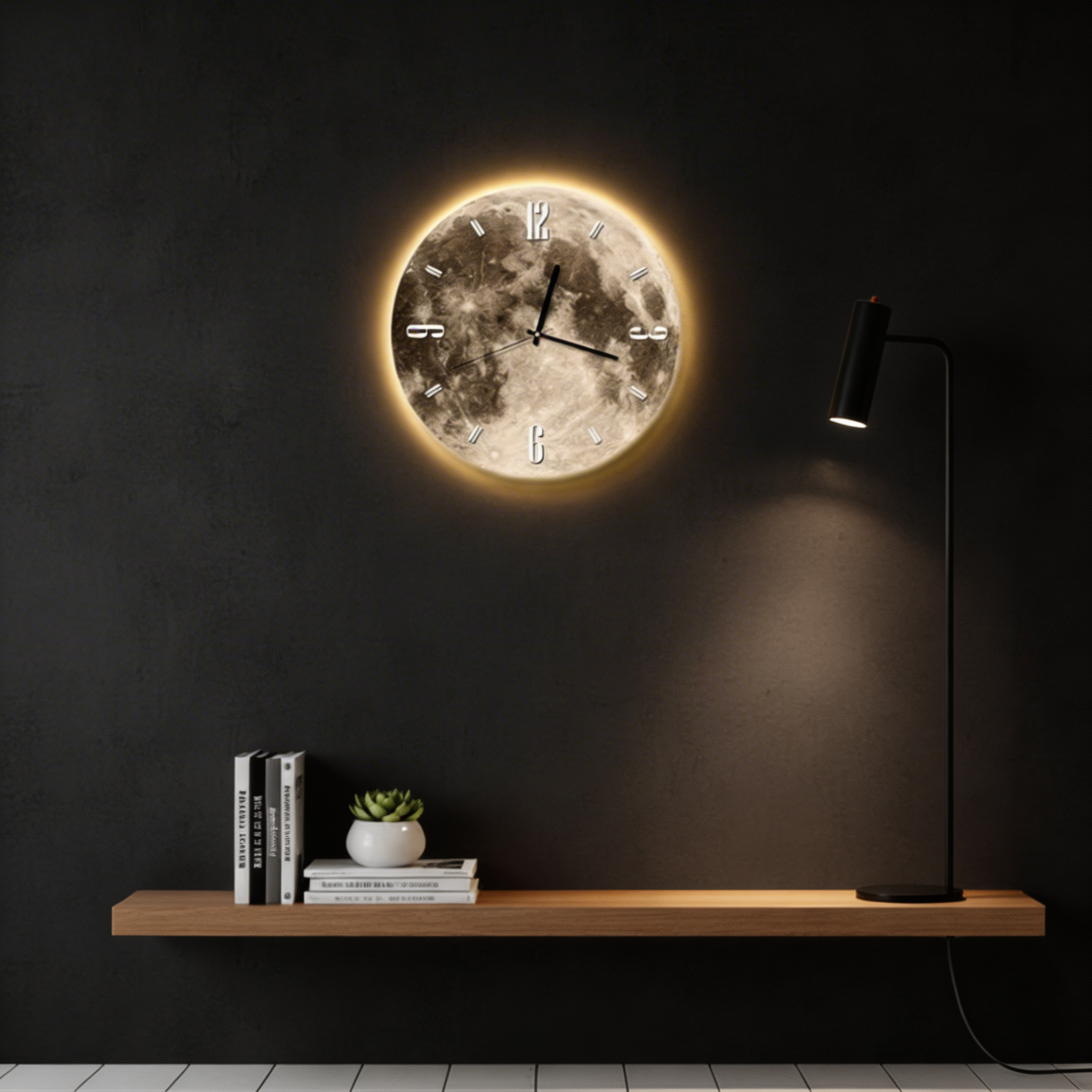 Moon Wall Clock with LED Edge – Ambient Lighting Design