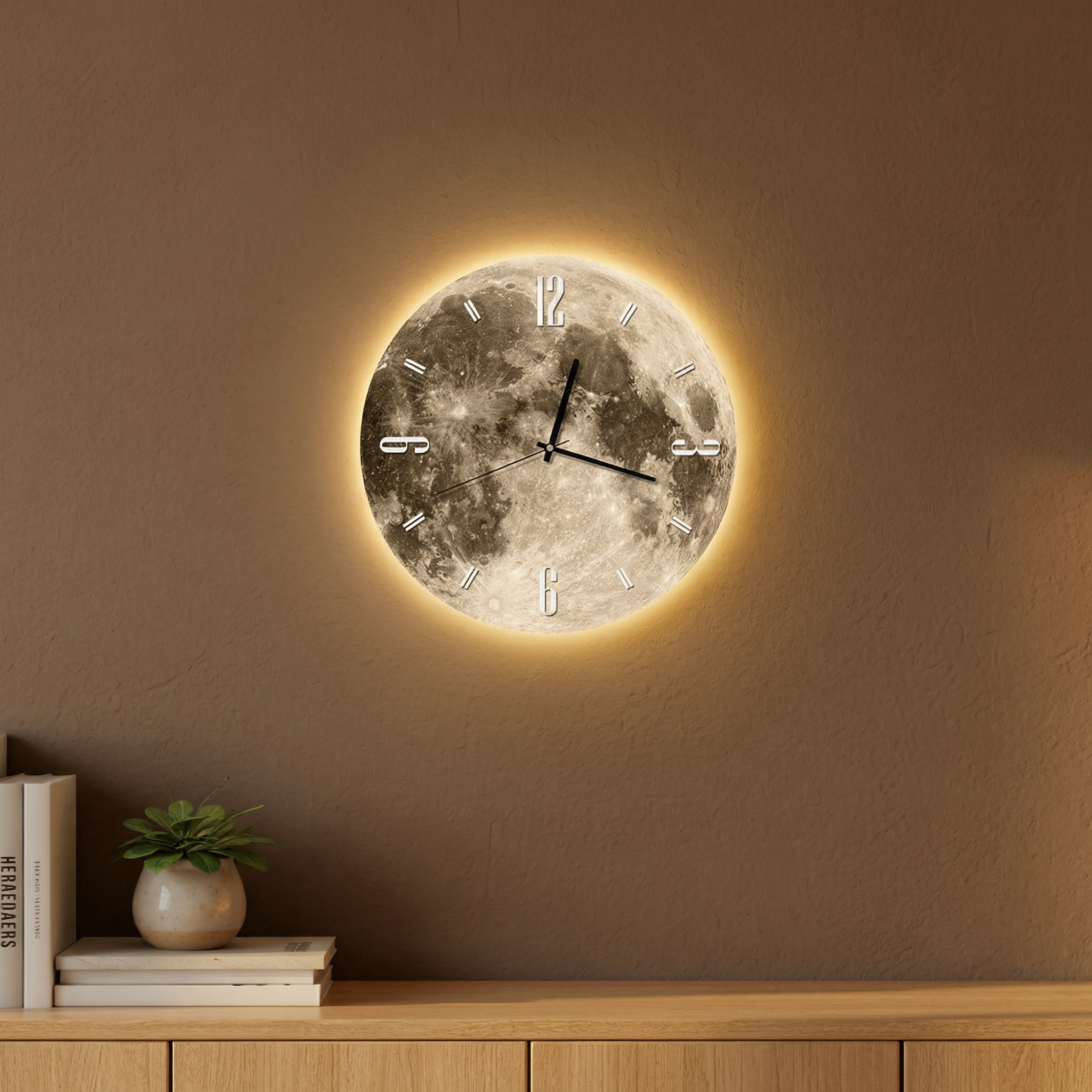 Moon Wall Clock with LED Edge – Ambient Lighting Design