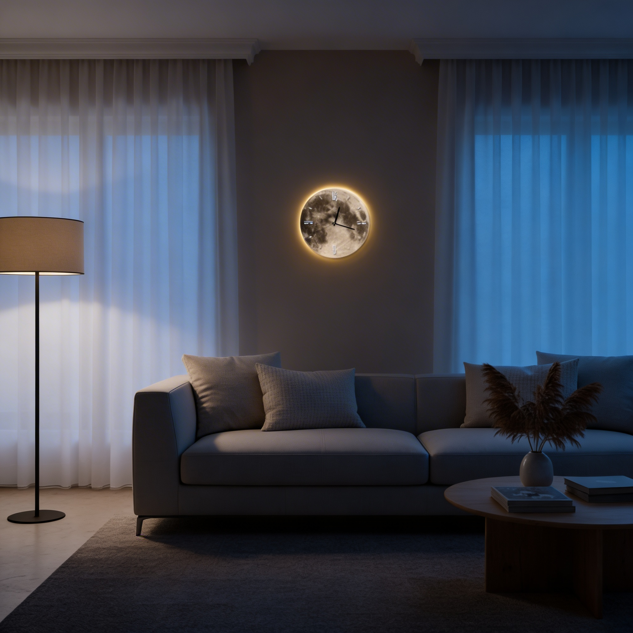 Moon Wall Clock with LED Edge – Ambient Lighting Design