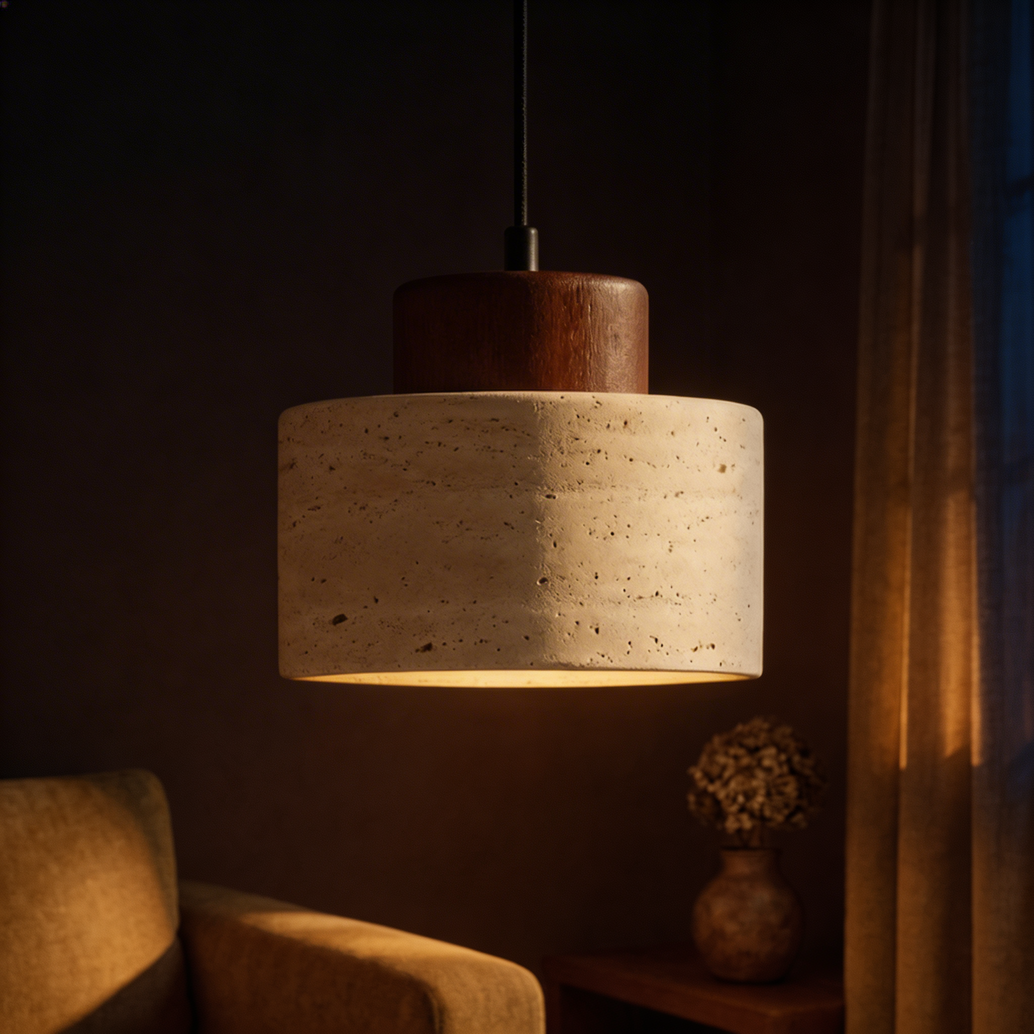 Travertine Stone Pendant Light – Natural Minimalist Design